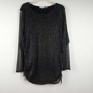 Calvin Klein Sparkle Top Women's Plus Size 3X Black Diamond Dust Sheer Sleeves
